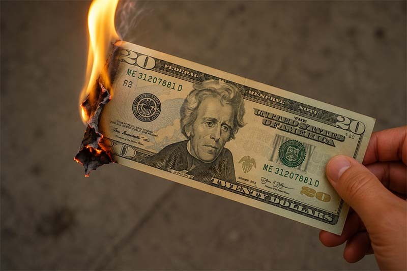 20 dollar bill burning