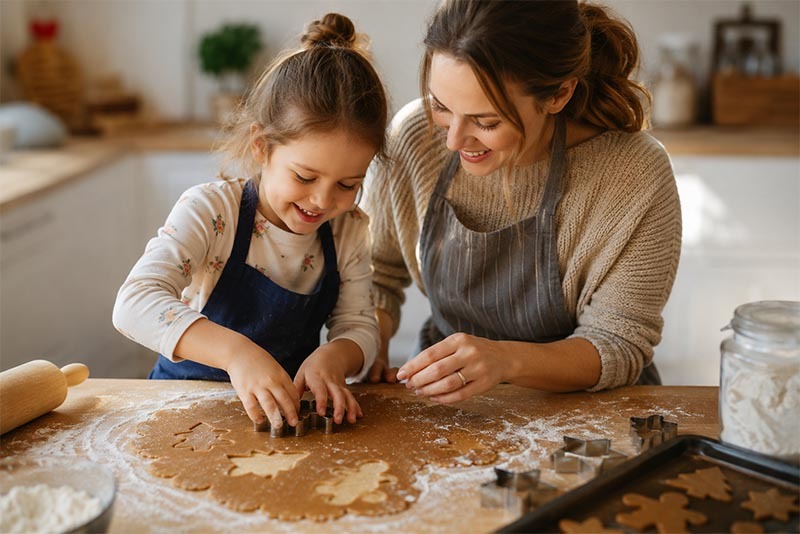 Baking cookies together in the kitchen