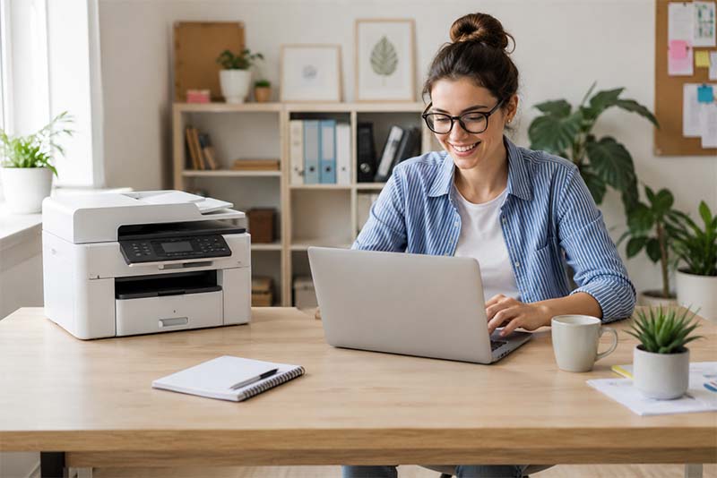 Bright and tidy home office workspace
