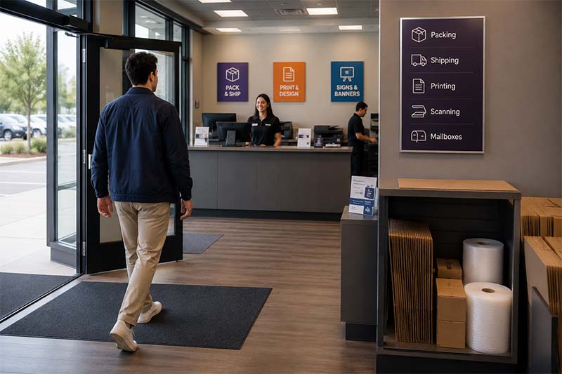 Bright and welcoming service center entry