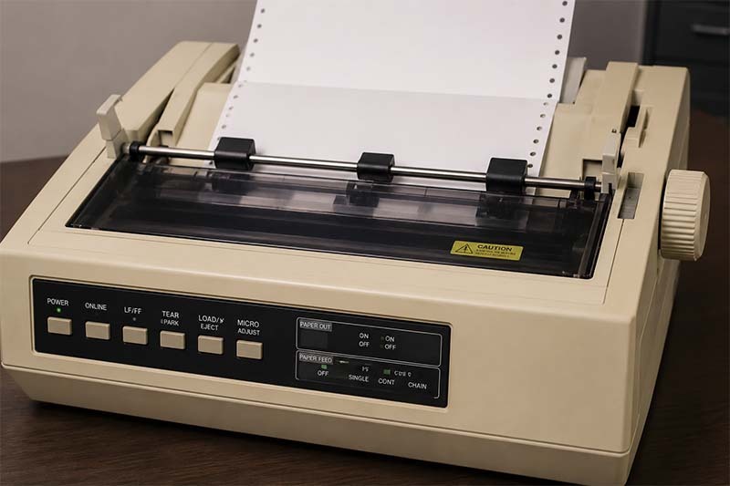 Classic dot-matrix printer in office setting
