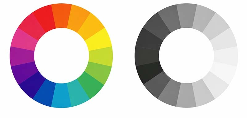 Color and grayscale wheel comparison