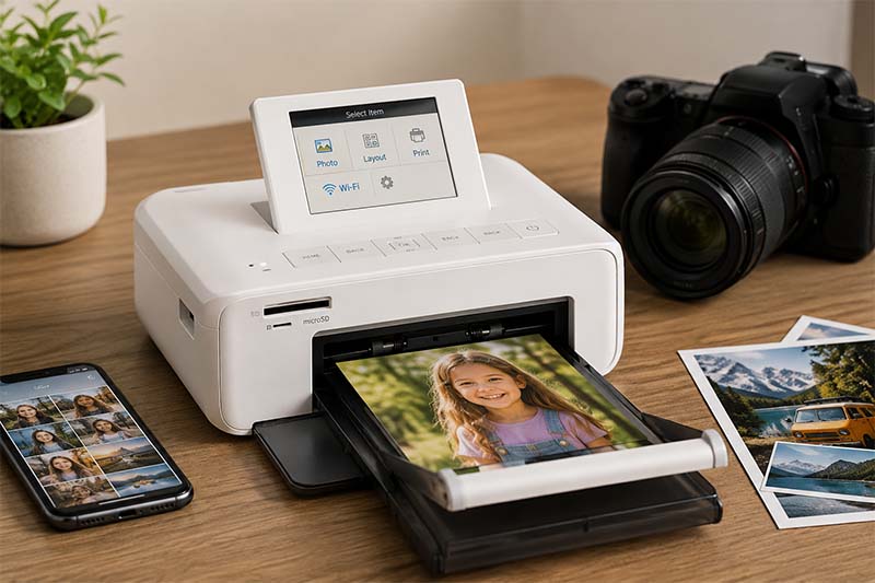Compact photo printer with printed memories