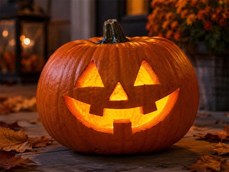 Cozy autumn night with jack-o'-lantern