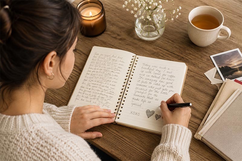 Cozy journaling moment with warm atmosphere