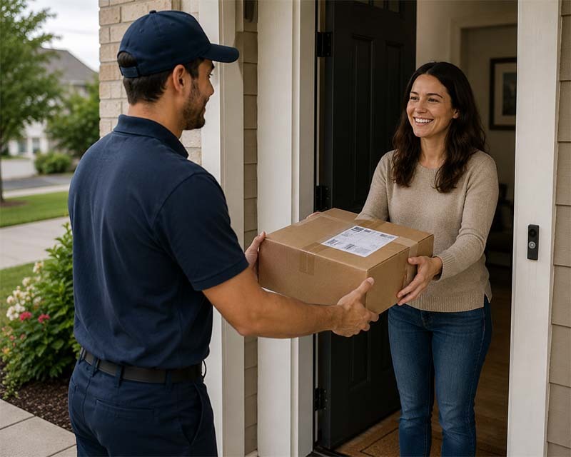 Delivery man delivering package