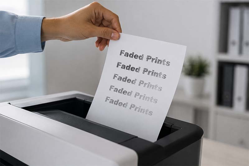 Faded prints on office paper