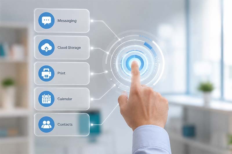 Futuristic touchscreen interaction with UI elements