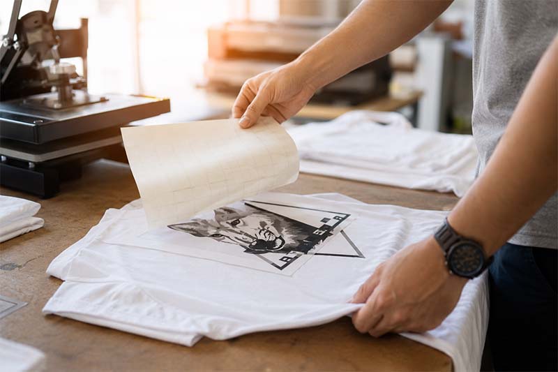 Garment printing in a sunny workspace