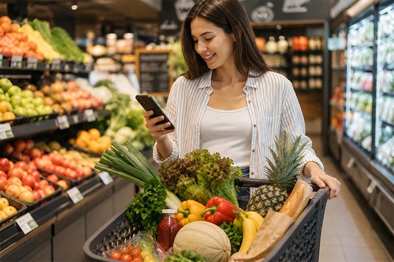 Grocery shopping on a bright day