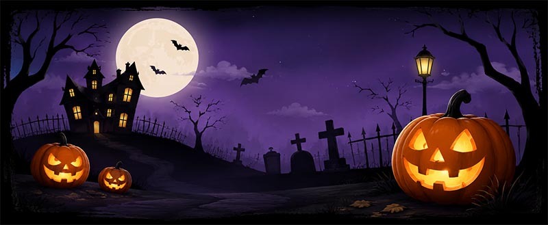 Haunted hill with glowing pumpkins