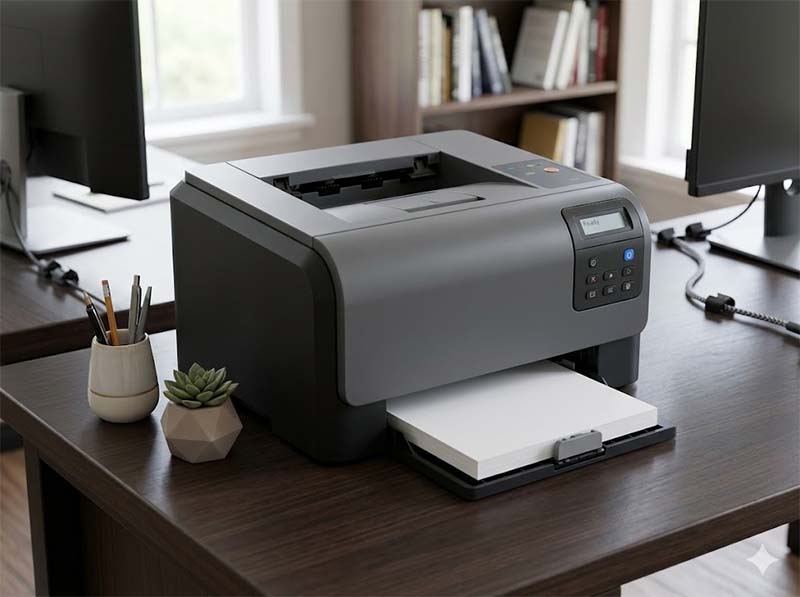 Home printer on a desk Home printer on a desk
