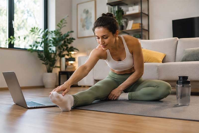 Home workout in a cozy living room