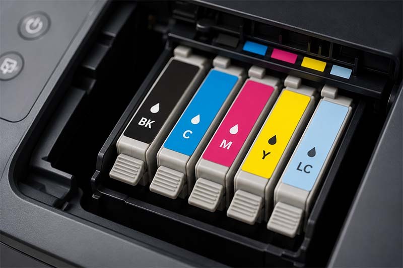 Modern printer with color cartridges exposed