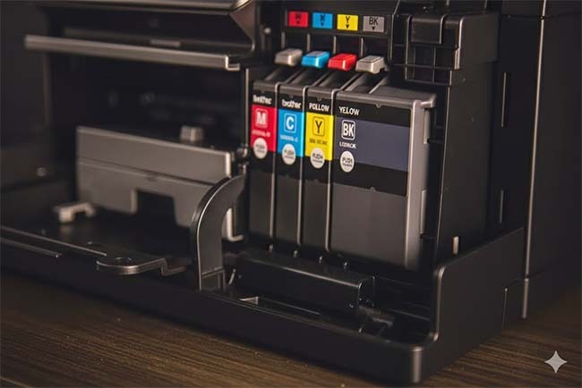 Ink cartridges inside a printer Ink cartridges inside a printer