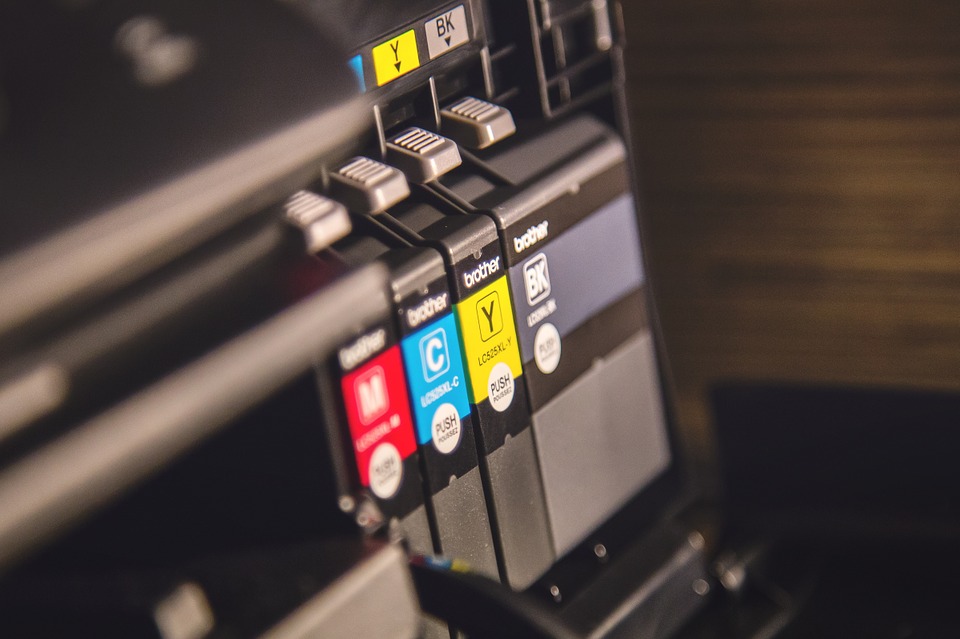 ink cartridges inside a Brother printer