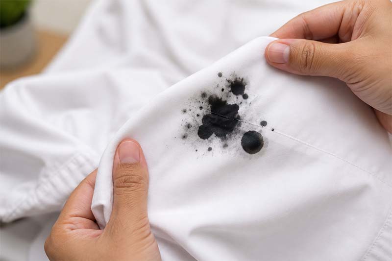 Inspecting a fabric stain close-up