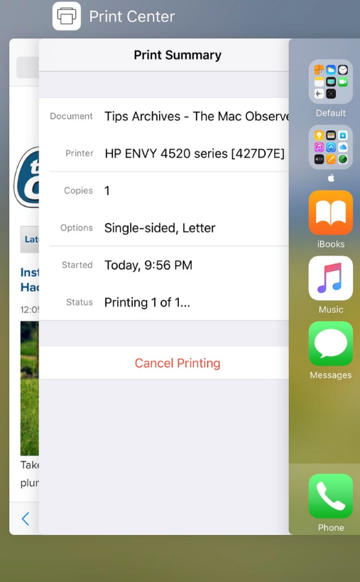 How to cancel print job on iphone