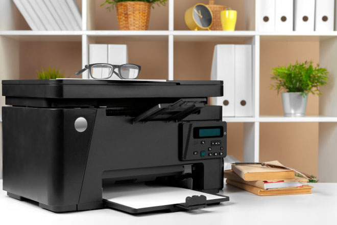 laser printer on a desk