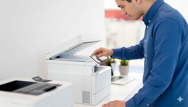 Man next to an office printer