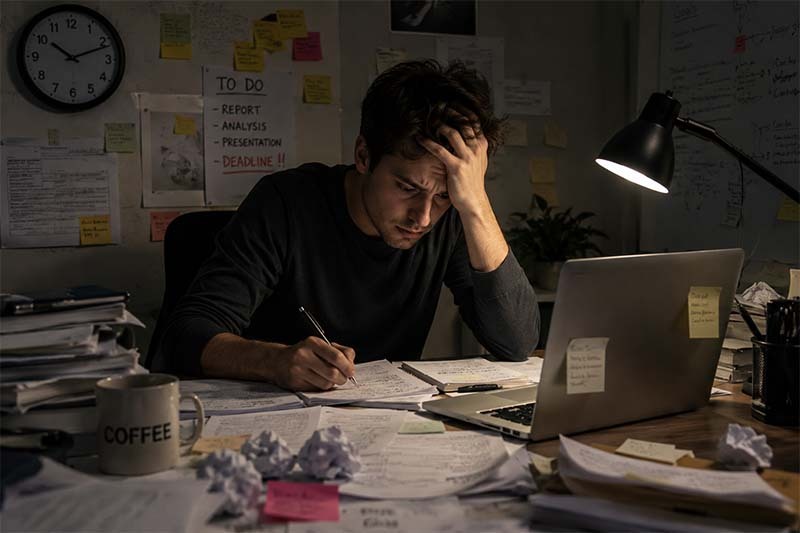 Man stressed out working Man stressed out working