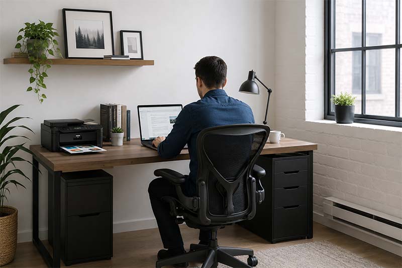Modern minimalist home office workspace