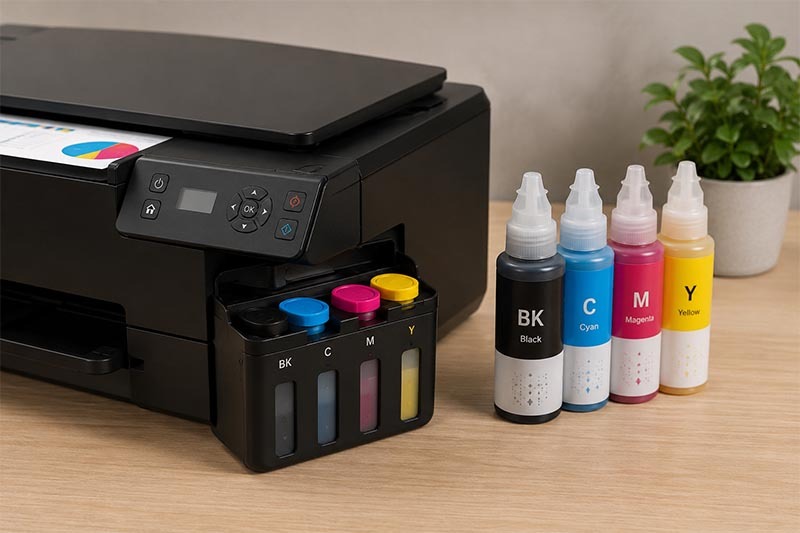 Modern office printer with ink supplies Modern office printer with ink supplies