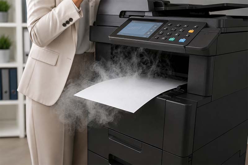 Modern office printer with steam effect