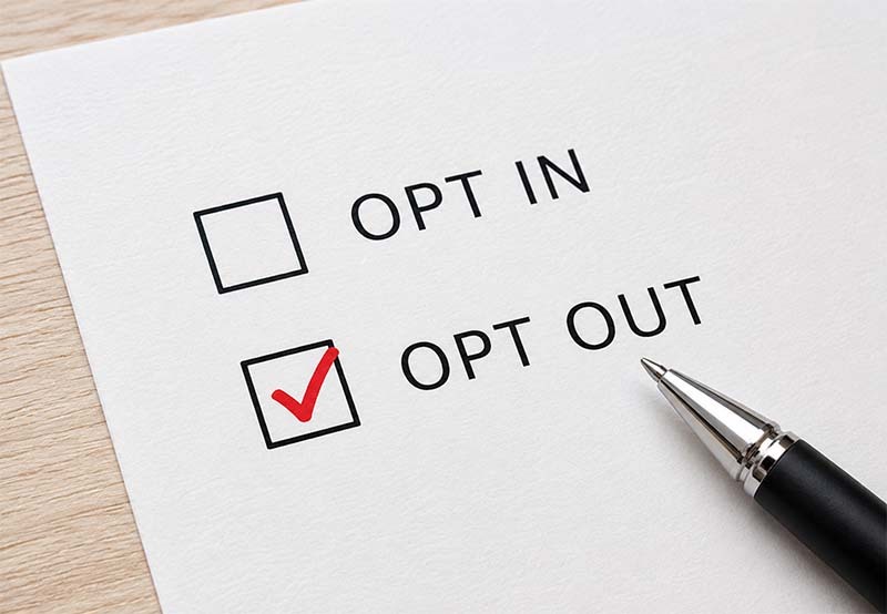 Opt out choice on paper sheet Opt out choice on paper sheet