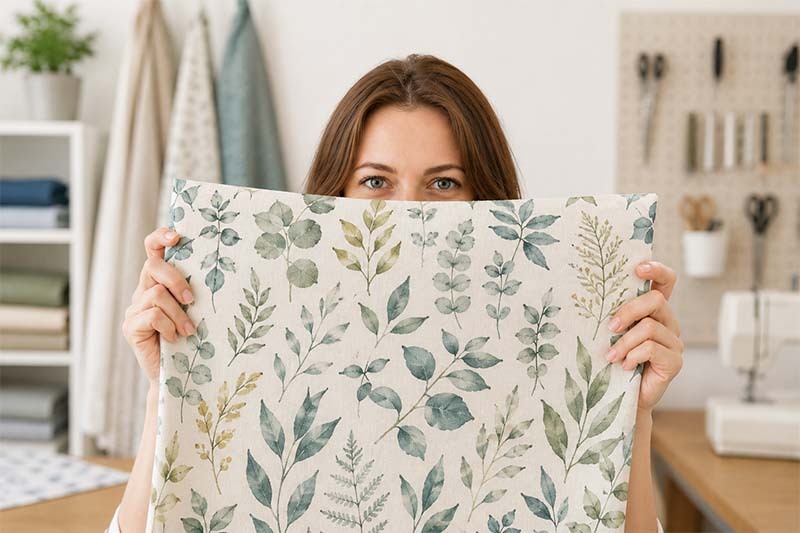 Sewing studio with marine fabric art