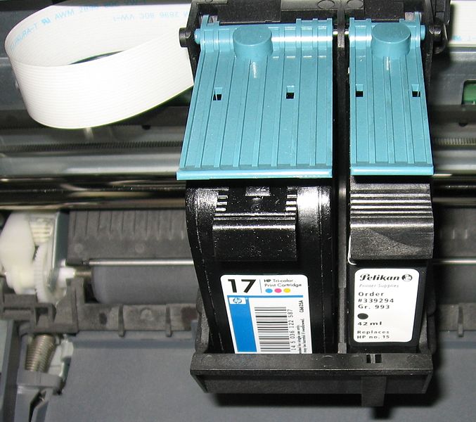 ink cartridges inside a printer