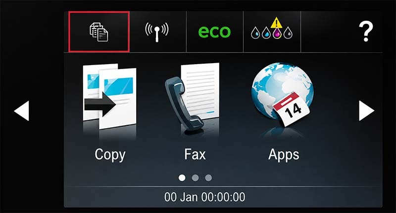 Printer touchscreen menu interface close-up