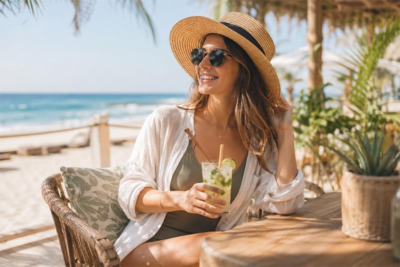 Relaxing by the sunny beach bar