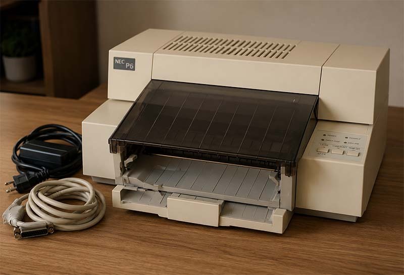 Retro dot matrix printer on desk