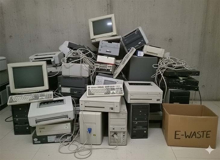 Stack of old wired printers