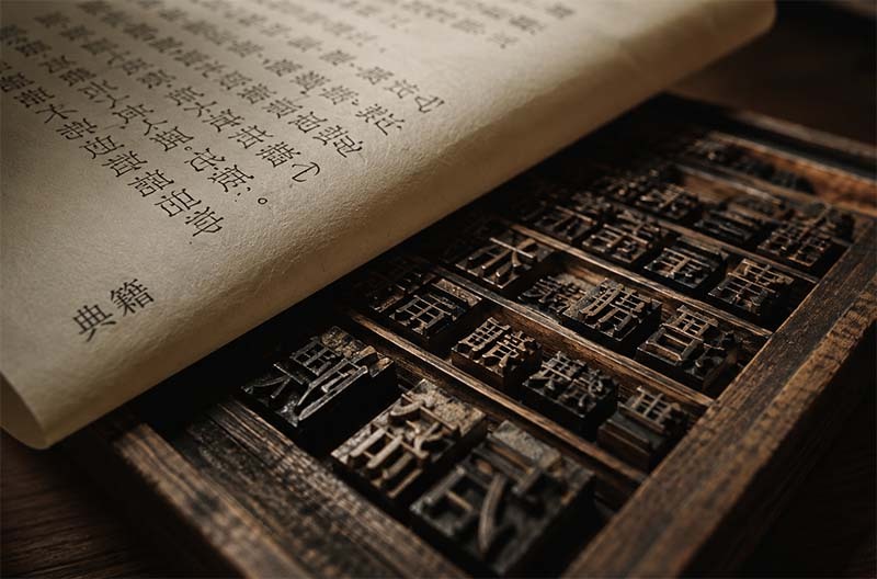 Traditional Chinese printing setup close-up