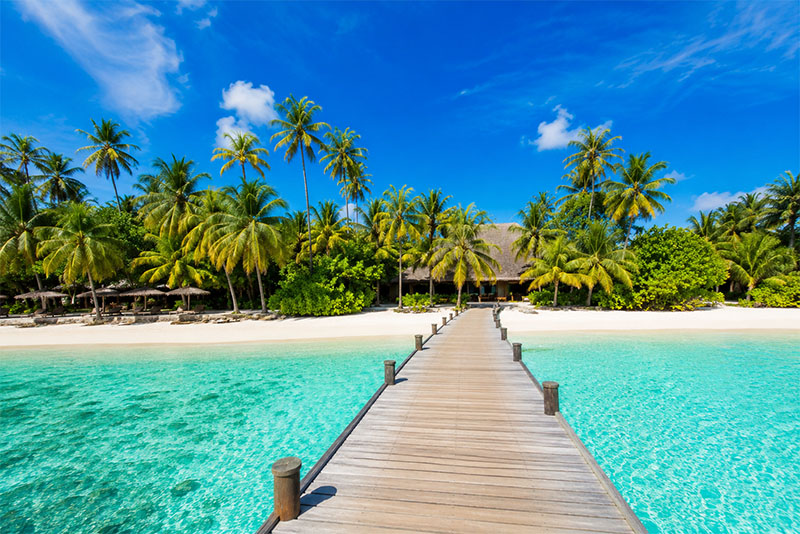 Tropical beach retreat with wooden pier Tropical beach retreat with wooden pier