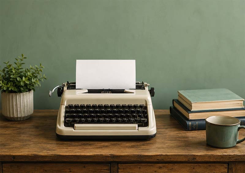 Vintage typewriter and cozy workspace