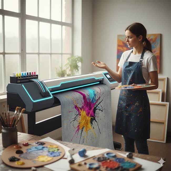 Woman printing artwork