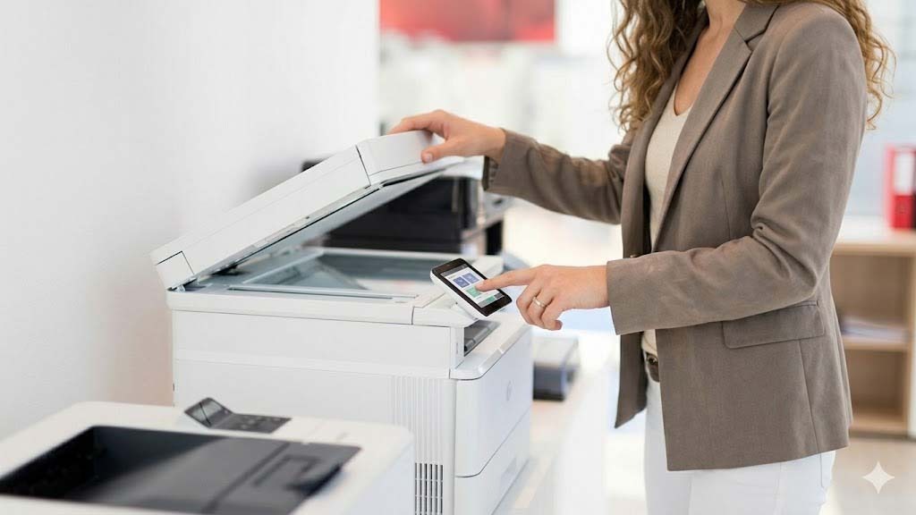 Woman printing in the office Woman printing in the office