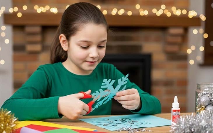 Young girl making crafts for christmas